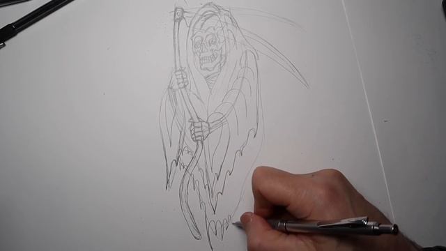 How to Draw a Traditional Tattoo SKULL GRIM REAPER Old School Calaveras Design - Coloring Book Page смотреть онлайн
