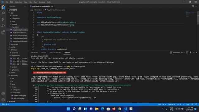 PHP artisan migrate error in Laravel 8, illuminate\Database\QueryException. смотреть онлайн