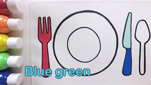 Plate, Knife, Fork and Spoon l Tableware set coloring & drawing смотреть онлайн