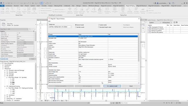 MagiCAD 2022 UR-2 for Revit | Adjust sprinkler pipe sizes directly in calculation report смотреть онлайн