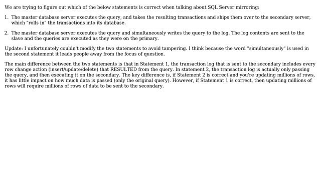 Databases: What data gets passed between mirroring principal and secondary? смотреть онлайн