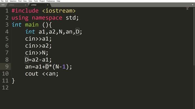 Решение 312 задачи acmp.ru.C++.Арифметическая прогрессия. смотреть онлайн