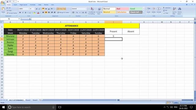 Excel Formula #COUNTIF 100% Complete Video How to Calculate Attendance смотреть онлайн