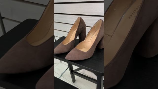 Туфли лодочки на каблуке женские замшевые коричневые (7411)