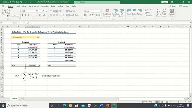 Calculate Net Present Value To Decide Between Two Projects In Excel - NPV Function смотреть онлайн