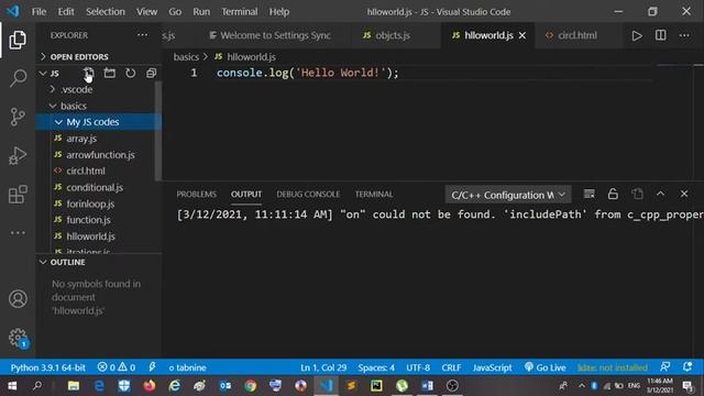 Print Hello World in JavaScript in Visual Studio Code! смотреть онлайн