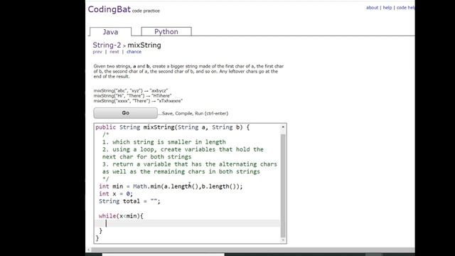 String-2(mixString) Java Tutorial || Codingbat.com смотреть онлайн