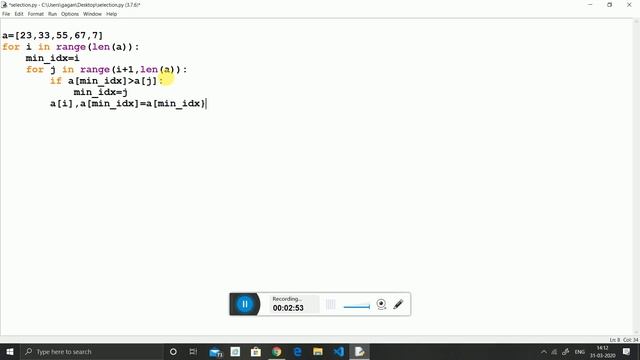 selection sort with python in easy language смотреть онлайн
