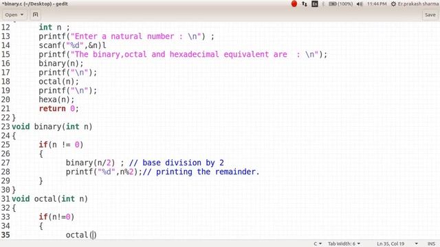 FIND the BINARY , OCTAL and HexaDecimal equivalent of DECIMAL number using recusion in C смотреть онлайн