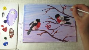 Новогодние рисунки. Как нарисовать снегиря на ветке рябины ?