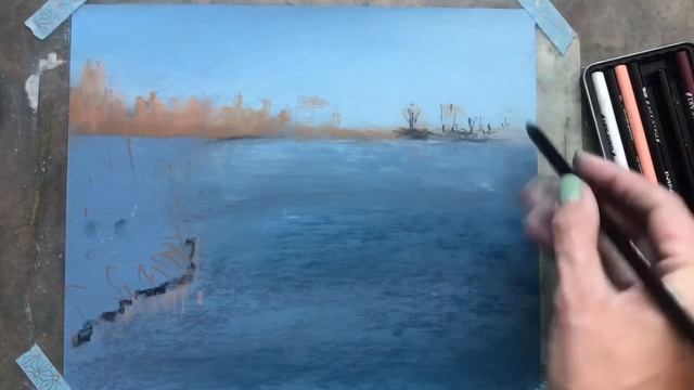 Как нарисовать озеро сухой пастелью how to draw // autumn lake смотреть онлайн