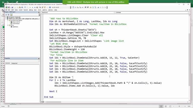 VBA programming multiple line and picture in row of ListBox with BSListBox in BSAC смотреть онлайн