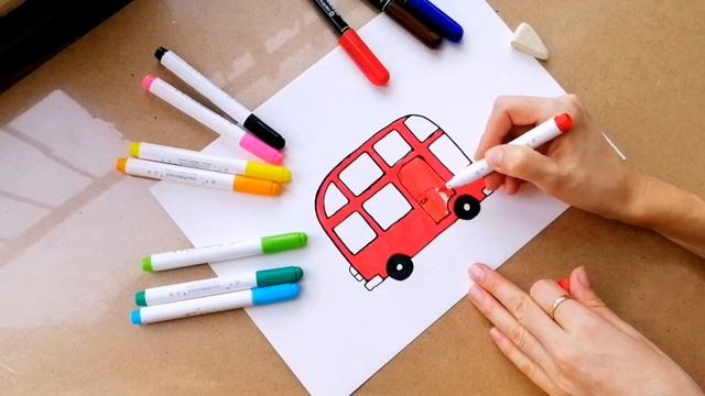 Как нарисовать красный двухэтажный автобус. How to draw a red double decker bus. смотреть онлайн