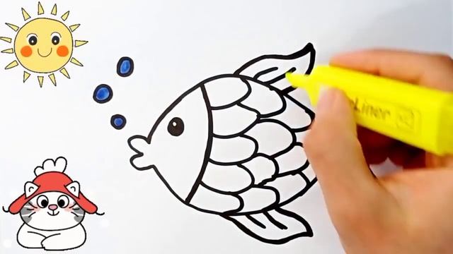 Рисование картинки рыбки для детей _ How to draw a fish _ Baliq rasmini chizish смотреть онлайн