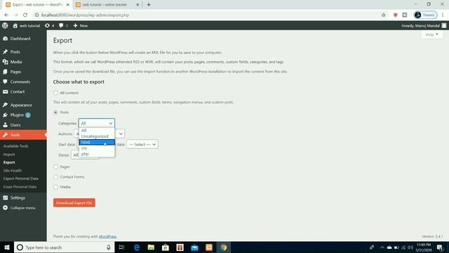 Explaination of Tools - Import & Export | WordPress tutorial for beginners in hindi | Part- 13 смотреть онлайн