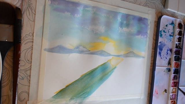 Как нарисовать ГОРНЫЙ ПЕЙЗАЖ АКВАРЕЛЬЮ. смотреть онлайн