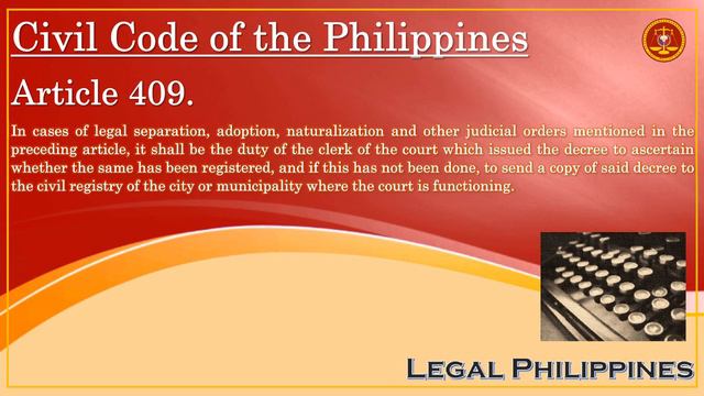 2 Duties Of The Clerk Of Court To Ensure Judicial Orders Are Registered | Civil Code Article 409 смотреть онлайн