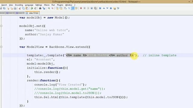 Learn backbone.js tutorial from scratch for beginners(Part 10) Model data to underscore.js template смотреть онлайн