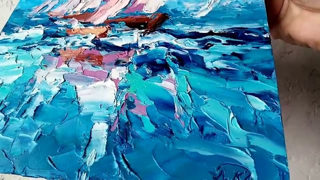 Картина маслом парусники море импасто мастихином oil painting original art impasto смотреть онлайн