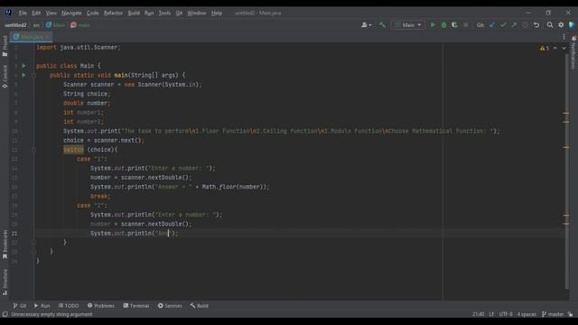 Switch case in Java: (program that will get the floor, ceiling or modulo of an inputted number). смотреть онлайн