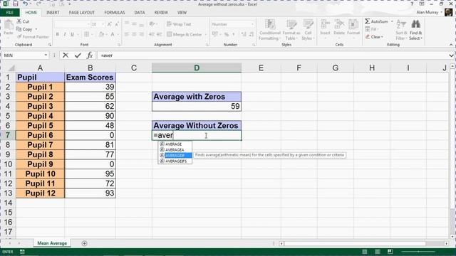 Calculate Average Excluding Zero - Excel AVERAGEIF Function смотреть онлайн