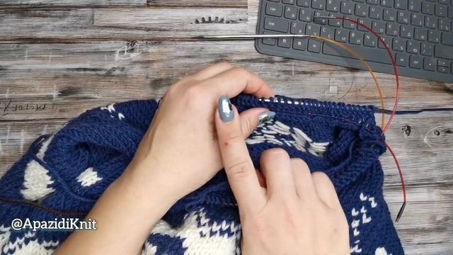 Ложная кеттлёвка. Вязание горловины снизу смотреть онлайн
