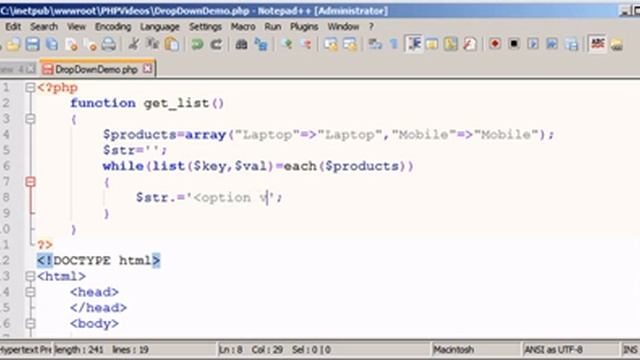 Creating DropDownList in PHP using list..each смотреть онлайн