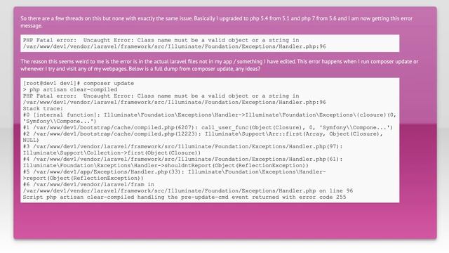 Composer Update with Laravel 5.4 & PHP 7 "Class Name must be a valid object or a string" смотреть онлайн