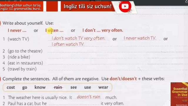 Raymond Murphy Qizil Kitobi.Ingliz Tilini 0 Dan O'rganish. Present Simple Tense(negative) Exercises