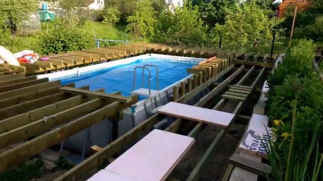 Терраса вокруг каркасного бассейна Intex своими руками. смотреть онлайн