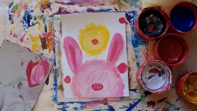 КРОЛИК и ЦЫПЛЕНОК |Рисование красками для детей| Пасхальная открытка! смотреть онлайн