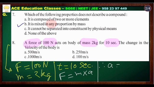 ? A Force of 100 N acts on Body Of mass 2 kg for 10 sec. The change in the velocity is ? Class 9th смотреть онлайн