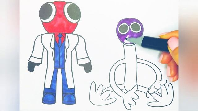 TWO FRIENDS RED AND LILAC - Rainbow Friends Roblox coloring pages смотреть онлайн