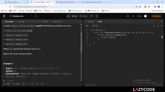 LeetCode in Java | Problem Solving in Arrays : Easy Question | Count Good Triplets смотреть онлайн