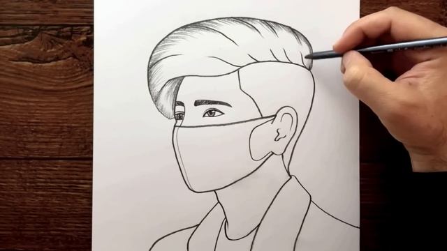 Kolay Maskeli Erkek Resmi Çizimi 2023 - Kolay Karakalem Çizimleri - Maske Takan Erkek Nasıl Çizilir