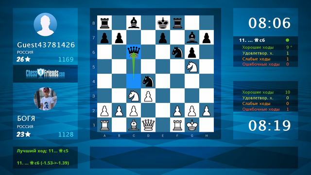 Анализ шахматной партии: БОГЯ - Guest43781426, 1-0 (по ChessFriends.com) смотреть онлайн