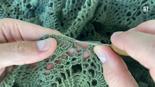 Скатерть крючком, Елена, часть 6 из 6 (87-107 ряд) смотреть онлайн