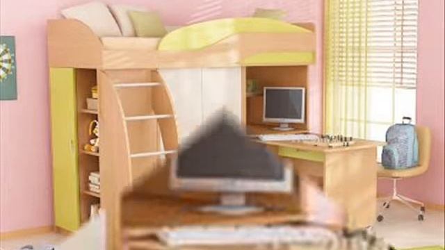 Кровать-чердак с выдвижным столом, шкафом, полками и пеналом (к8) Merabel смотреть онлайн