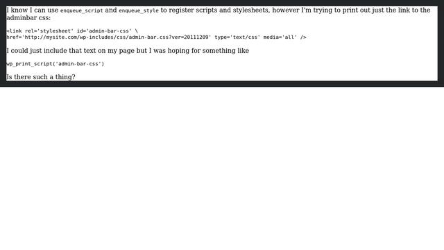 Wordpress: How can I print out a single stylesheet or javascript link? смотреть онлайн