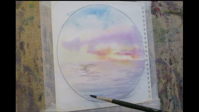 Рисунок в круге акварелью. МОРСКОЙ ПЕЙЗАЖ. Художник-педагог Федор Усачев. Seascape