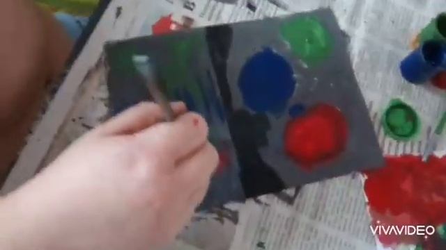 Пишем картину "Салют" гуашью. смотреть онлайн