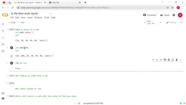 Python Set datatype, Complex datatype in colab смотреть онлайн
