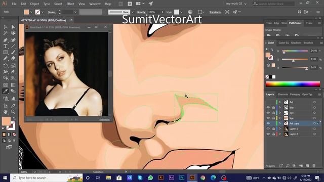 How to draw portrait painting in adobe illustrator | Vector Art | Angelina Jolie ( Face Art ) смотреть онлайн