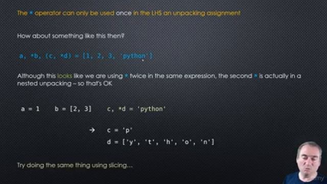 Python 3: Deep Dive (Part 1) : Extended Unpacking - Lecture смотреть онлайн