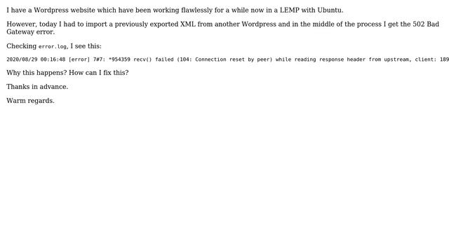 DevOps & SysAdmins: Wordpress import process ends in 502 Bad Gateway error смотреть онлайн