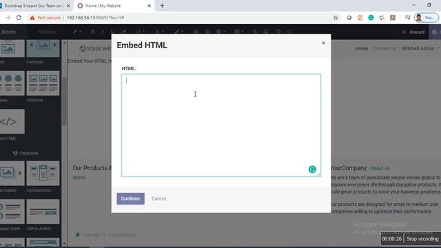 Odoo Website Embed HTML Bootstrap Snippet Building Block смотреть онлайн