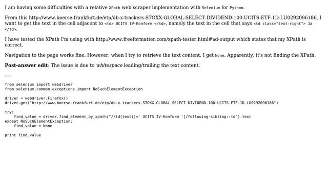 Python/Selenium: Whitespace issue when retrieving text content from XPath (normalize-space) смотреть онлайн