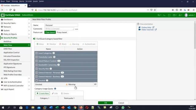 Fortigate Firewall Temel Kurulum Serisi - Bölüm -4 - Web Filter Tanımlamaları смотреть онлайн