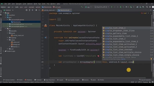 Spinner in Android Studio using Kotlin | Android Knowledge смотреть онлайн