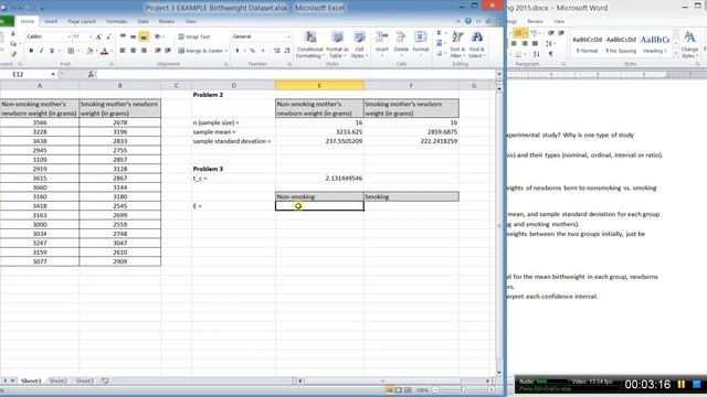 Math 117 Spring 15 - Project 3 - Problem 3 - Confidence interval in Excel смотреть онлайн